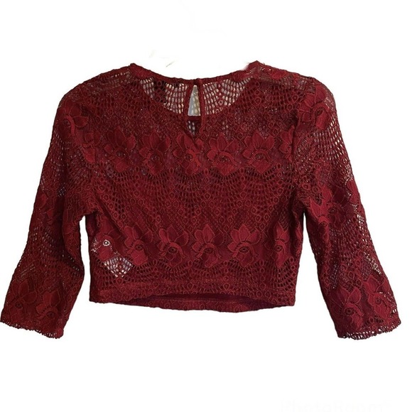 Vintage Forever 21 Large Lace Crop Top Red Long Sleeve Y2K Minimalist - Picture 5 of 8